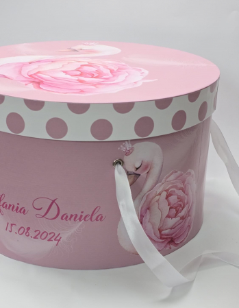 CUTII HARTIE - Cutie pentru trusou botez Imprimată color - model Lebădă
