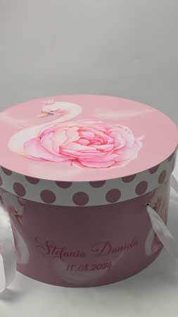 Cutie pentru trusou botez Imprimată color - model Lebădă [1]