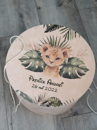CUTII TRUSOU - Cutie, catifea, pentru trusou botez, imprimat color - Regele leu