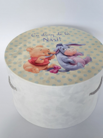 CUTII CATIFEA - Cutie, catifea, pentru trusou botez, imprimată color - WINNIE THE POOH