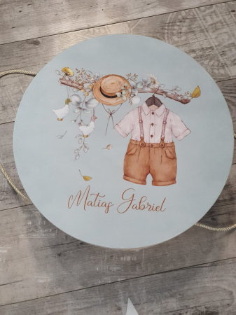CUTII TRUSOU - Cutie, catifea, pentru trusou botez, imprimată color - COSTUMAȘ BĂIEȚEL