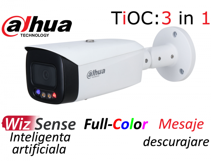 Camera IP exterior Full Color 5 Megapixeli Dahua TiOC IPC-HFW3549T1-AS-PV, bullet, 3 in 1, inteligenta artificiala, mesaje descurajare-big