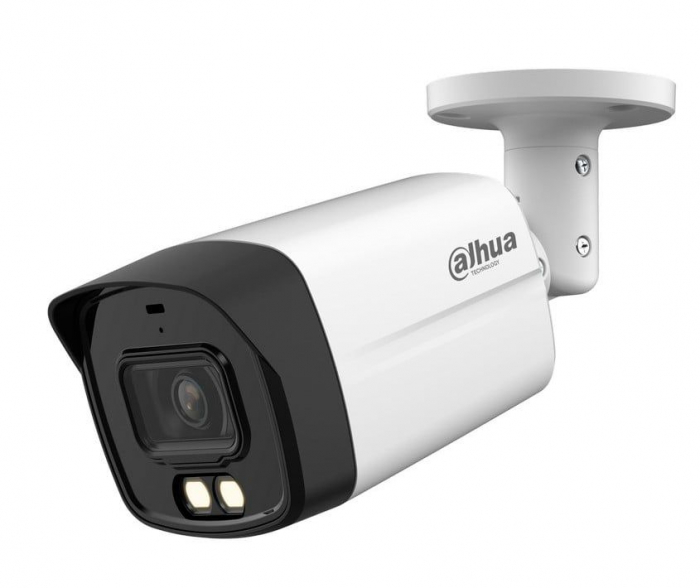 Camera supraveghere Dahua 5 megapixeli full color, iluminator dual smart infrarosu IR si lumina alba max 40m, lentila 3.6mm, cu microfon, HAC-HFW1509TLM-IL-A, analogica-big