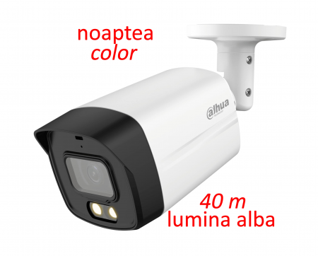 Camera full-color DAHUA de exterior cu microfon 5 Megapixeli  HAC-HFW1509TLM-A-LED-S2, lumina alba max. 40 metri, WDR, IP67, lentila 3.6mm