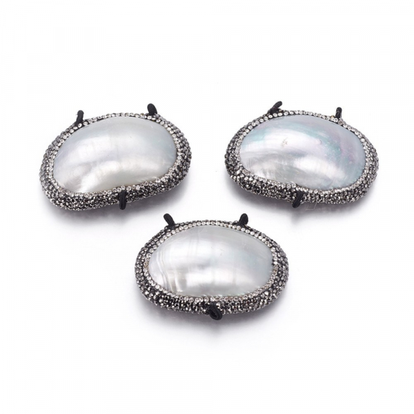Conector oval din sidef si polimeri cu rhinestone [2]