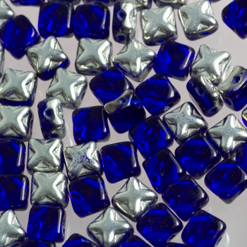Margele Cehia - 2 hole Silky Beads Star7 mm culoarea cobalt/argintiu forma stea