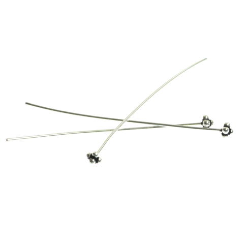 Ace cu bila si ace cu bucla - Ac cu cap floare, argint 925 antichizat, lungime 60 mm, grosime 0.5 mm, diametrul 4 mm