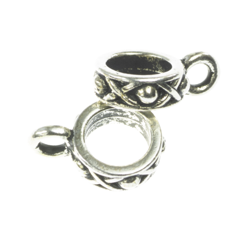 Accesorii metalice - Agatatoare pandantiv, aliaj placat argint antichizat, l 3.5 mm, D 9 mm, orif. 6 mm