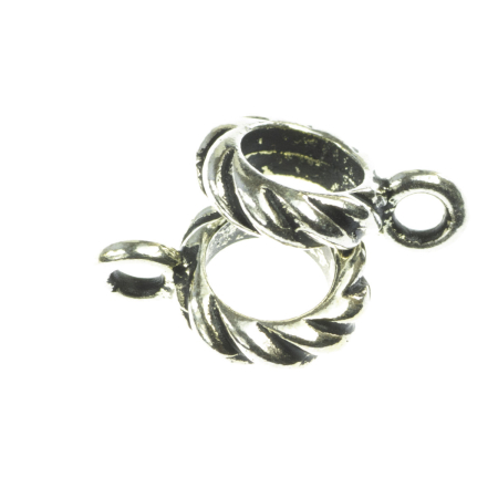 Accesorii metalice - Agatatoare pandantiv, aliaj placat argint antichizat, l 3 mm, D 10 mm, orif. 2 mm