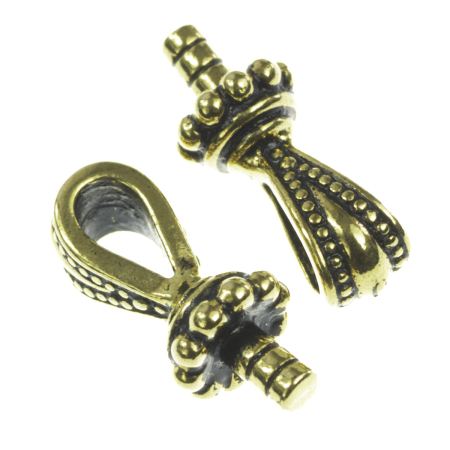 Accesorii metalice - Agatatoare pandantiv cu pin, aliaj placat cu aur antichizat, 13x5 mm, D 7 mm