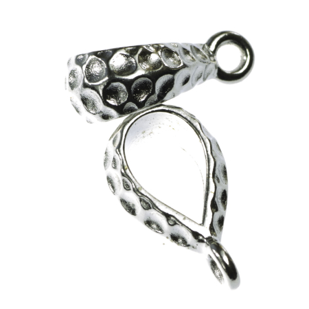 Accesorii metalice - Agatatoare pandantiv texturata, aliaj placat argint antichizat, 18x10 mm, gros. 6 mm