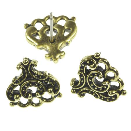 Accesorii metalice - Baza cercei chandelier cu pin, aliaj placat cu aur antichizat, 19x17 mm, gros. 2 mm
