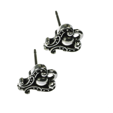 Accesorii metalice - Baza cercei cu pin, aliaj placat argint antichizat, 10x9 mm, gros. 2 mm