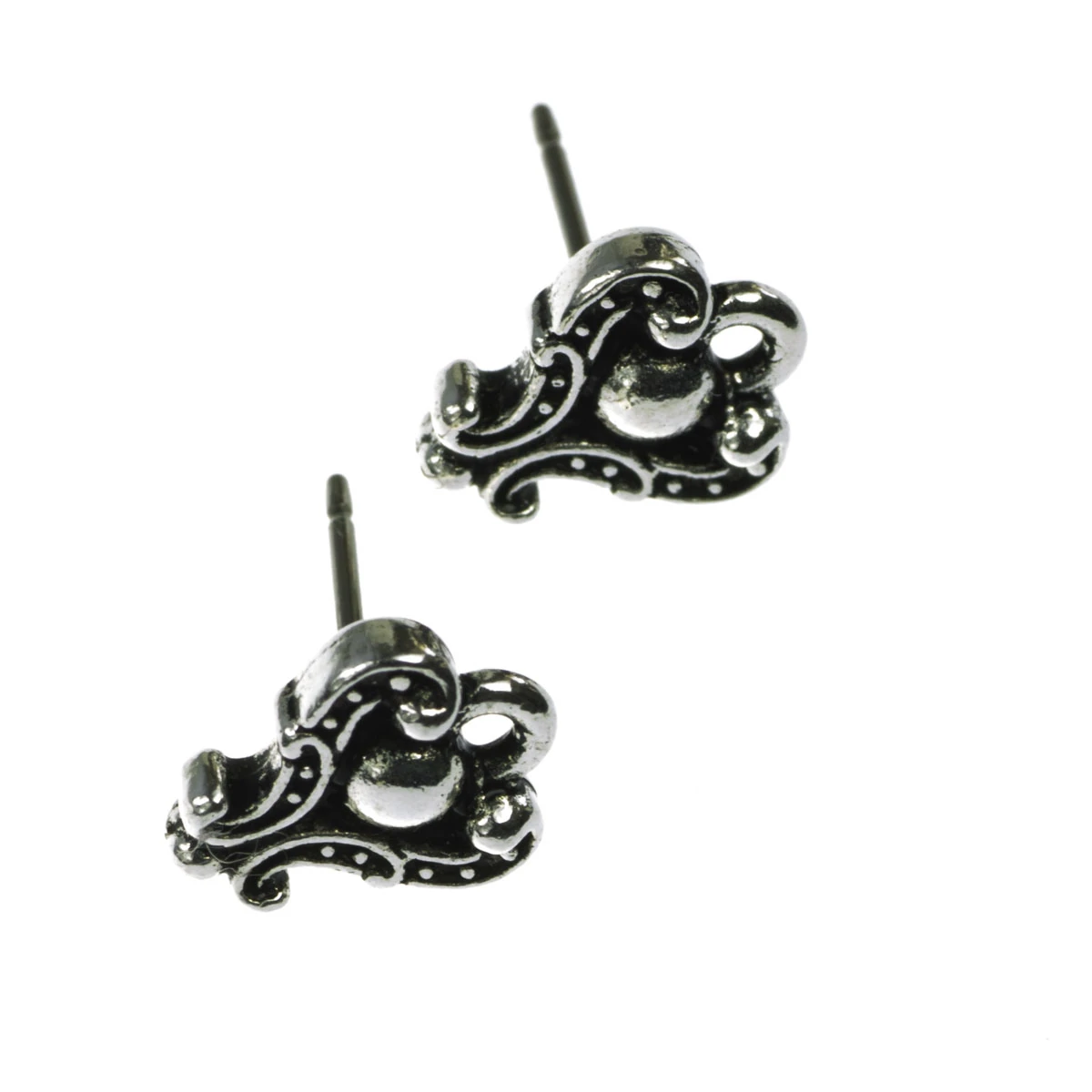 Tortite, baze cercei - Baza cercei cu pin, aliaj placat argint antichizat, 10x9 mm, gros. 2 mm