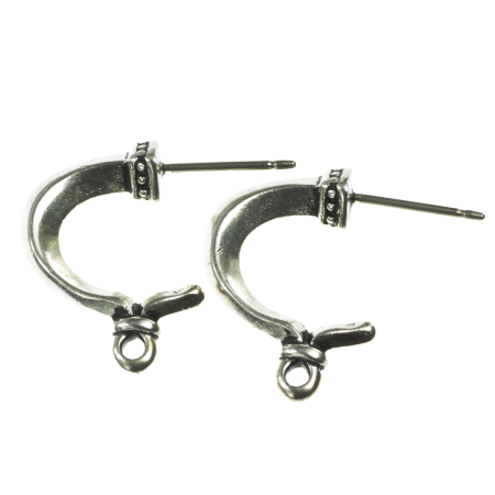 Accesorii metalice - Baza cercei cu pin, aliaj placat argint antichizat, 17x12 mm, gros. 2 mm