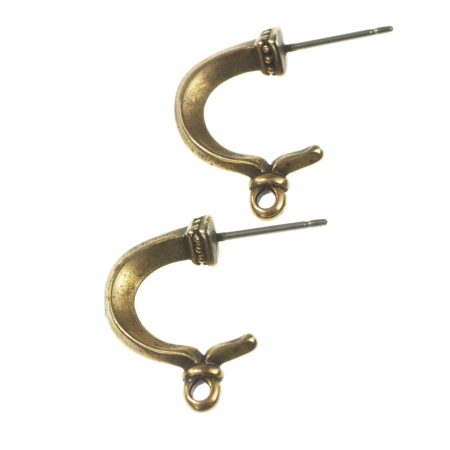 Accesorii metalice - Baza cercei cu pin, aliaj placat cupru antichizat, 17x12 mm, gros. 2 mm