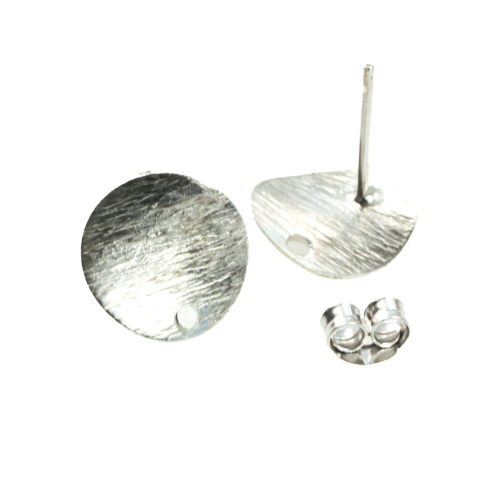 Tortite si baze cercei - Baza cercei disc texturat, argint 925 rodiat, diametrul 12 mm