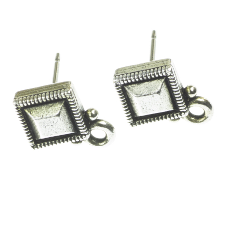 Accesorii metalice - Baza cercei romb cu pin, aliaj placat argint antichizat, 7x7 mm