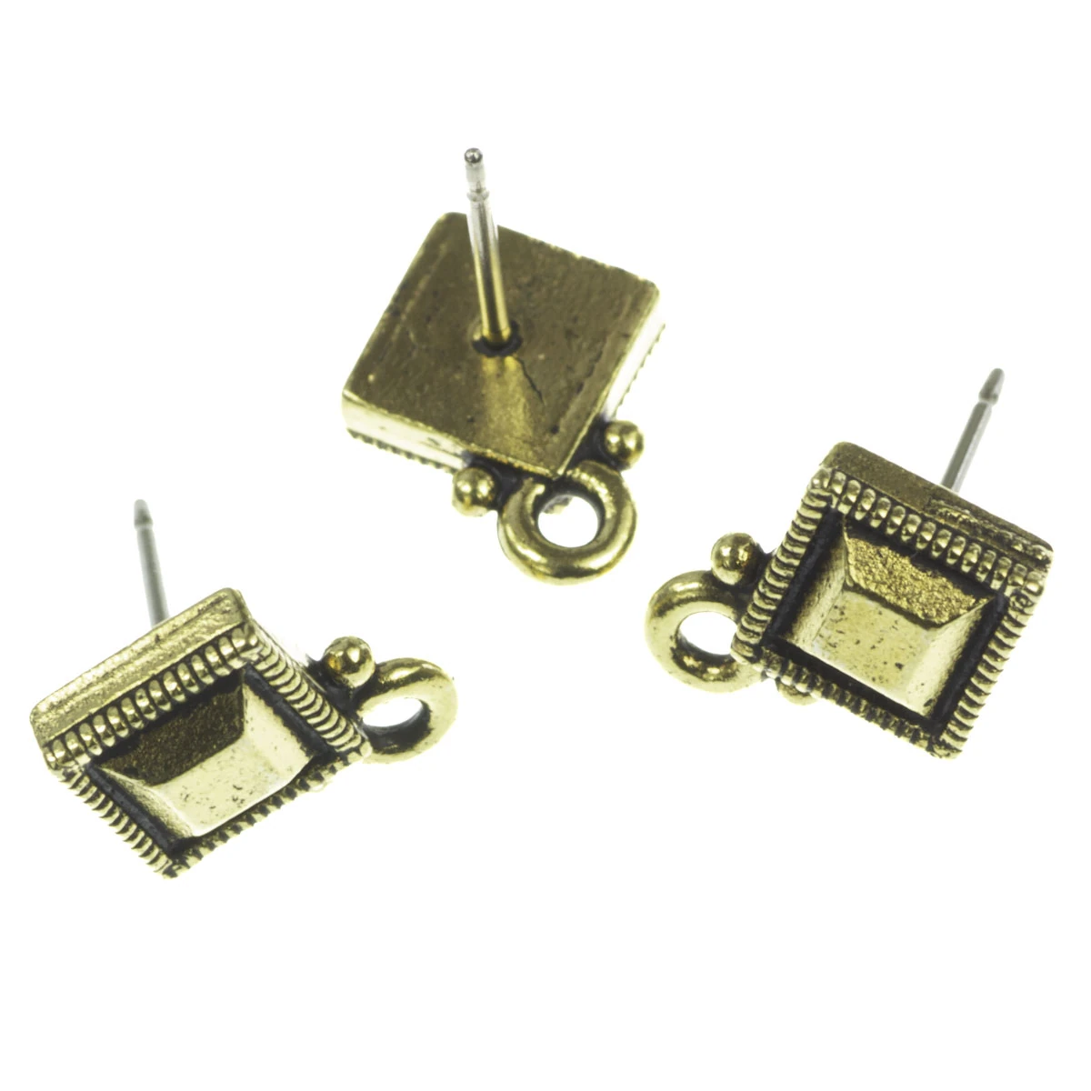 Tortite, baze cercei - Baza cercei romb cu pin, aliaj placat cu aur antichizat, 10x10 mm, gros. 3 mm