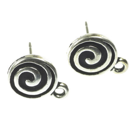 Accesorii metalice - Baza cercei semisfera cu pin, aliaj placat argint antichizat, D 10 mm