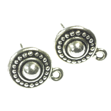 Accesorii metalice - Baza cercei semisfera cu pin, aliaj placat argint antichizat, D 11 mm
