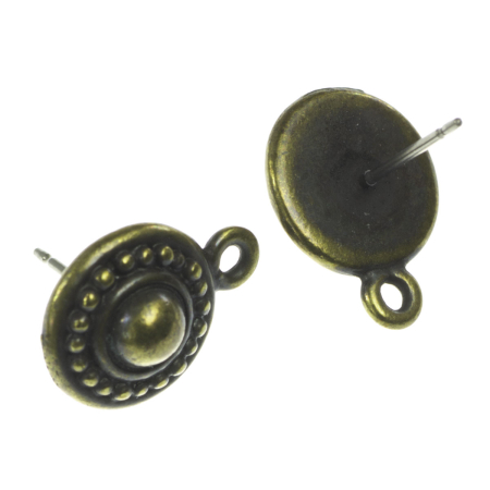 Accesorii metalice - Baza cercei semisfera cu pin, aliaj placat cu alama antichizata, D 11 mm