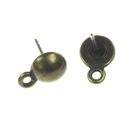 Accesorii metalice - Baza cercei semisfera cu pin, aliaj placat cu alama antichizata, D 7.5 mm