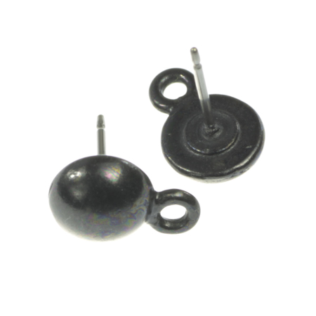 Accesorii metalice - Baza cercei semisfera cu pin, negru, D 7.5 mm