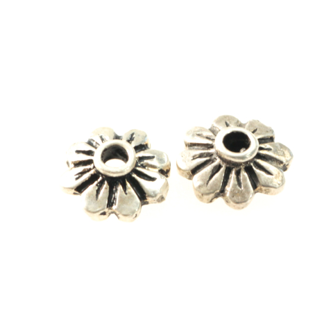 Capacele distantiere margele tuburi - Capacele floare, argint 925, diametrul 9 mm