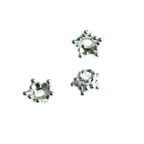 Capacele distantiere margele tuburi - Capacele stea, argint 925, grosime 2.5 mm, diametrul 5 mm
