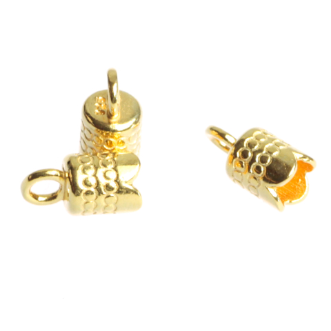 Capacele distantiere margele tuburi - Capat lant, cilindric, argint 925 placat cu aur, lungime 10.5 mm, diametrul 5.5 mm