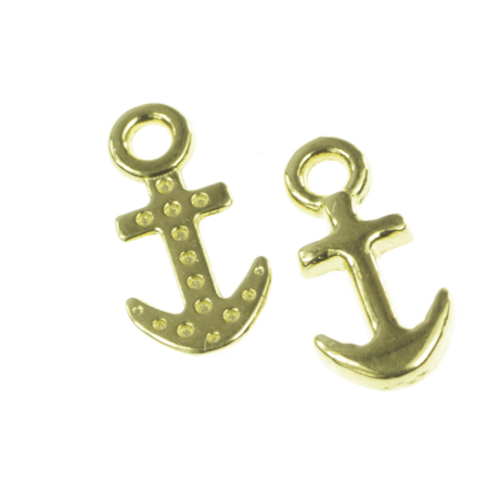 Accesorii metalice - Charm ancora, zamac placat cu aur, 12x6 mm, gros. 1 mm
