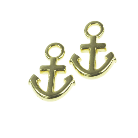 Accesorii metalice - Charm ancora, zamac placat cu aur, 12x9 mm, D 2 mm