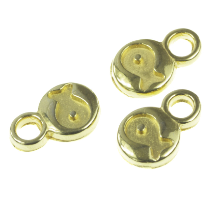 Accesorii metalice - Charm banut cu pestisor, zamac placat cu aur, D 6 mm, gros. 2 mm