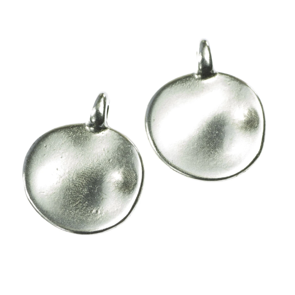 Charm-uri - Charm banut rotund neregulat, zamac placat cu argint, D 12 mm, gros. 1 mm, orif. 1 mm