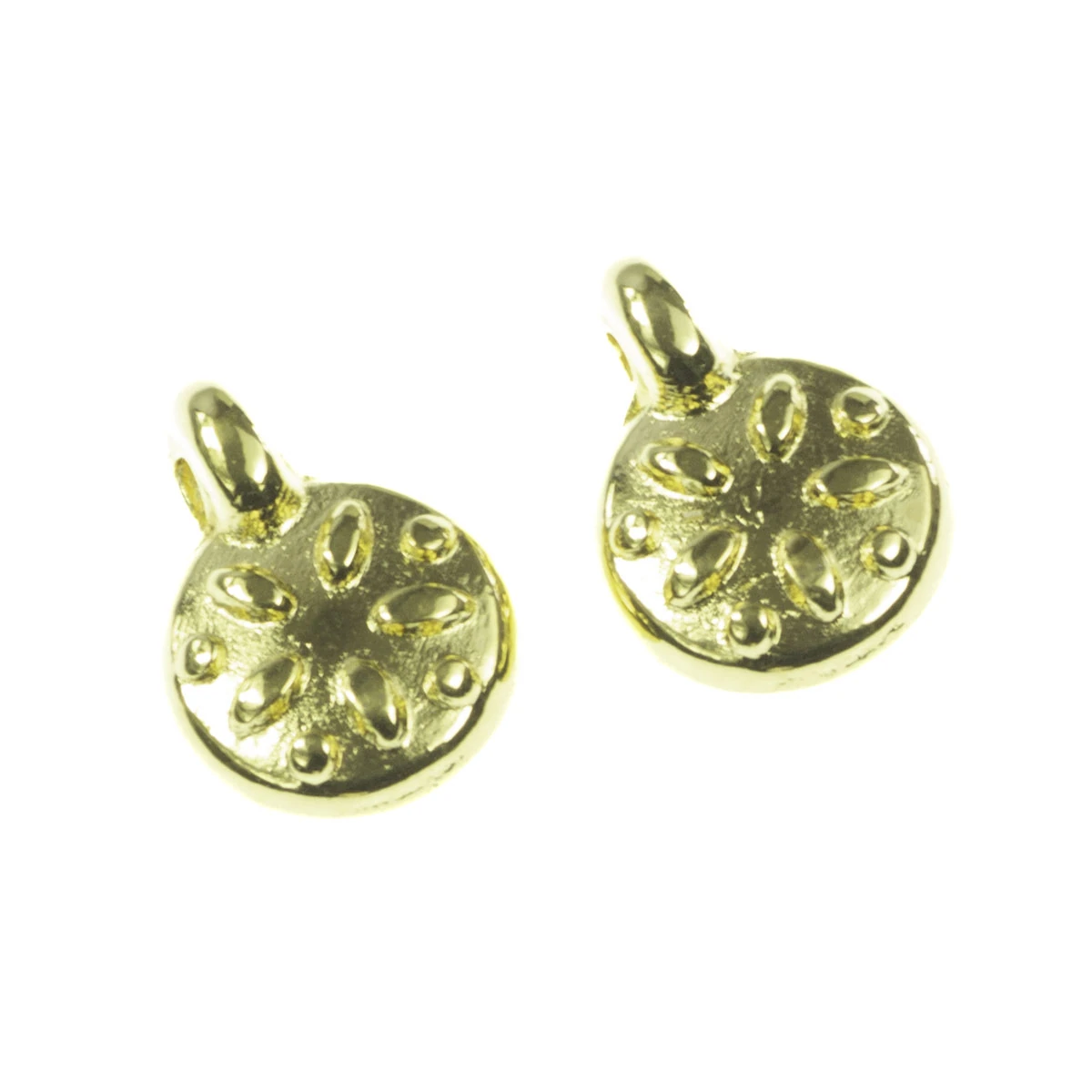 Charm-uri - Charm banut texturat, zamac placat cu aur, D 6 mm, gros. 2.5 mm