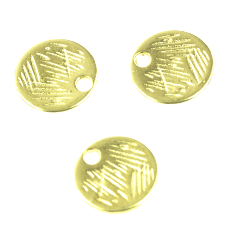 Accesorii metalice - Charm banut texturat, zamac placat cu aur, D 9 mm, gros. 1 mm