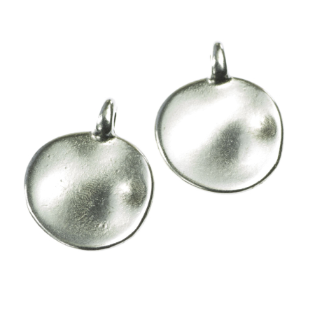 Accesorii metalice - Charm banut rotund neregulat, zamac placat cu argint, D 12 mm, gros. 1 mm, orif. 1 mm
