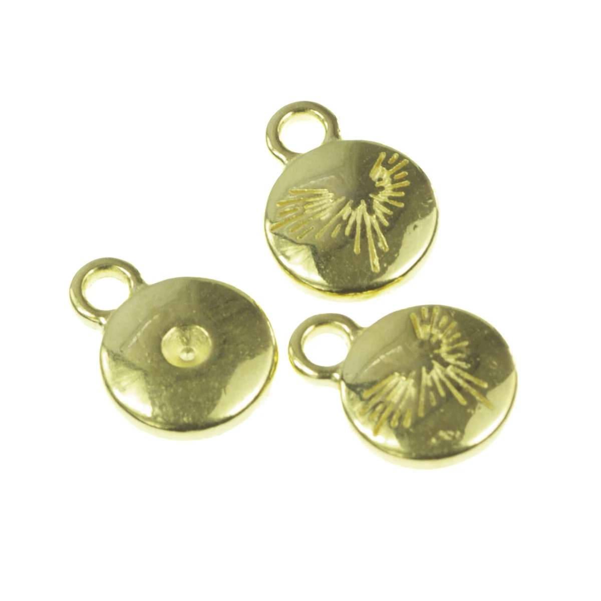 Charm-uri - Charm banut, zamac placat cu aur, D 7 mm, gros. 2 mm
