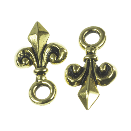 Accesorii metalice - Charm crin, aliaj placat cu aur antichizat, 15x9 mm, gros. 2 mm