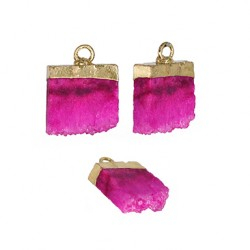 Accesorii metalice diverse - Charm cu piatra semipretioasa fucsia neregulat 12x5 mm