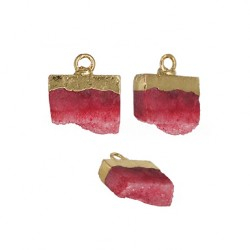 Accesorii metalice diverse - Charm cu piatra semipretioasa rosie neregulat 12x5 mm