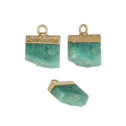 Accesorii metalice diverse - Charm cu piatra semipretioasa verde neregulat 12x5 mm