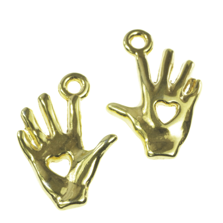 Accesorii metalice - Charm mana cu inimioara, zamac placat cu aur, 19x11 mm