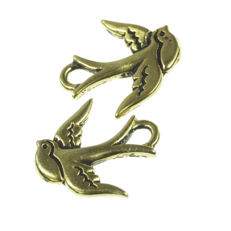 Accesorii metalice - Charm pasare, aliaj placat cu aur antichizat, 18x16 mm, gros. 2.5 mm