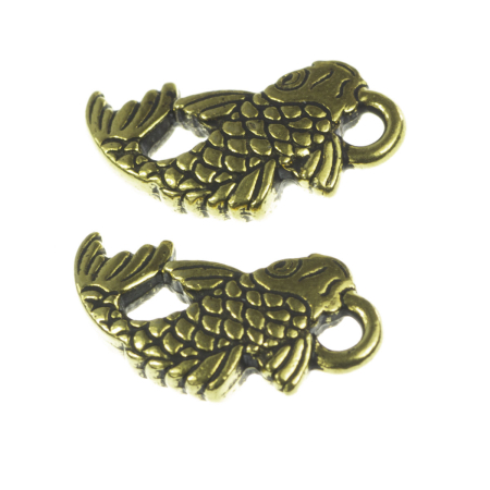 Accesorii metalice - Charm peste, aliaj placat cu aur antichizat, 18x10 mm, gros. 3 mm