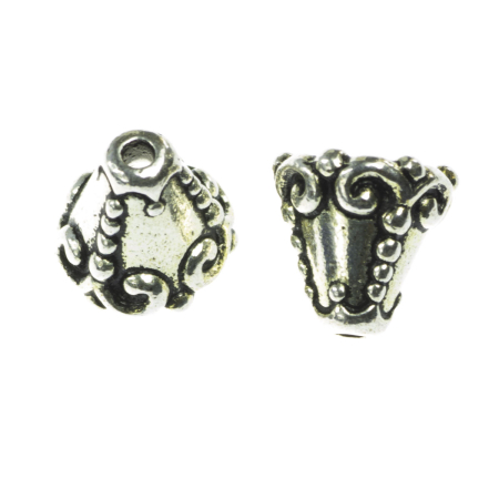Accesorii metalice - Con, aliaj placat argint antichizat, D 9 mm, H 9 mm, orif. 1 mm