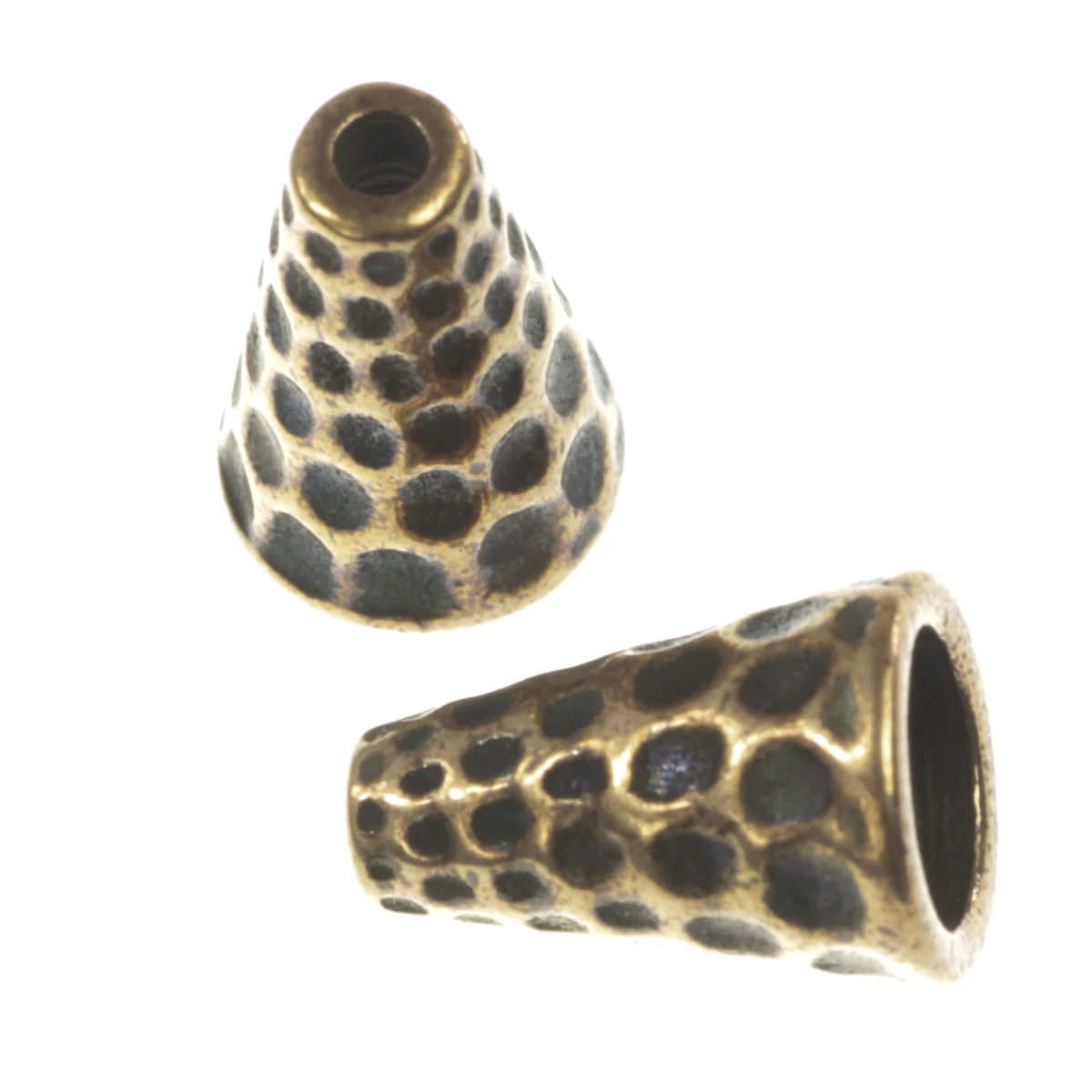 Inchizatori, terminatii lant, conuri - Con texturat, aliaj placat cupru antichizat, H 12 mm, gros. 9 mm, orif. 1.2 mm (cod 1012231137)