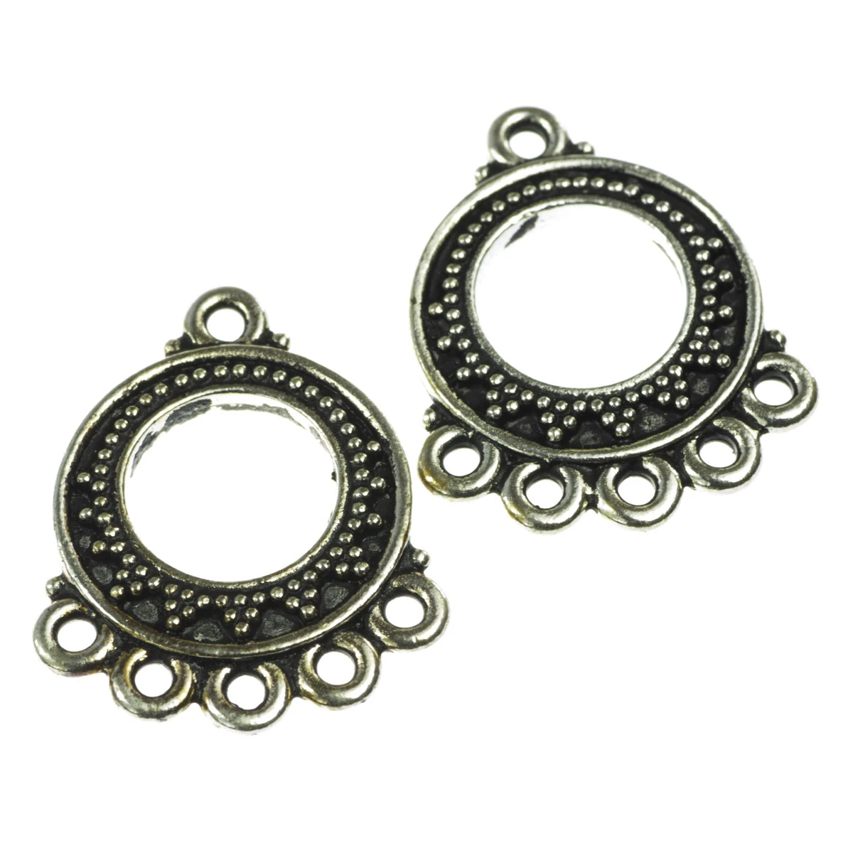 Conectori, link-uri si tuburi - Conector chandelier motiv geometric, aliaj placat argint antichizat, 22x21 mm, gros. 2.5 mm