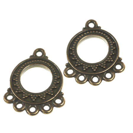 Accesorii metalice - Conector chandelier motiv geometric, aliaj placat cupru antichizat, 22x21 mm, gros. 2.5 mm
